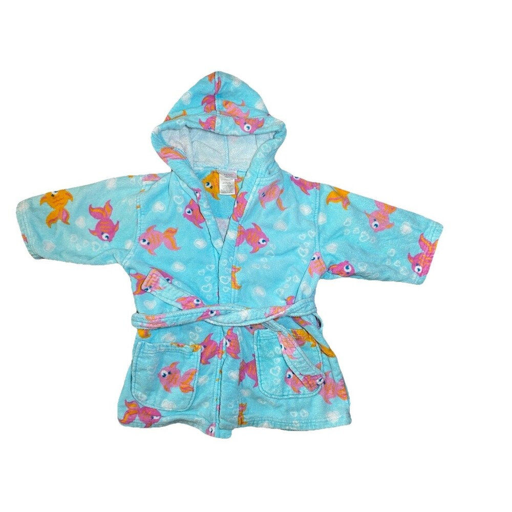 Steve Swim Light Blue Goldfish Hooded Bathrobe Size S (5/6)